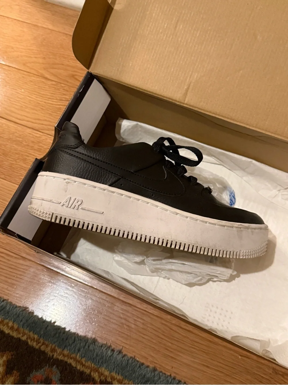 Nike Black Leather Platform Sneakers with White Sole - Women's